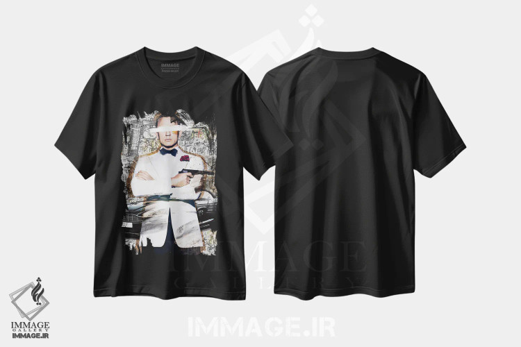 تیشرت مشکی طرح دار ۰۰۷ باند، هنر فاخر معاصر اثر کارولین وندلین | فروشگاه ایماژ