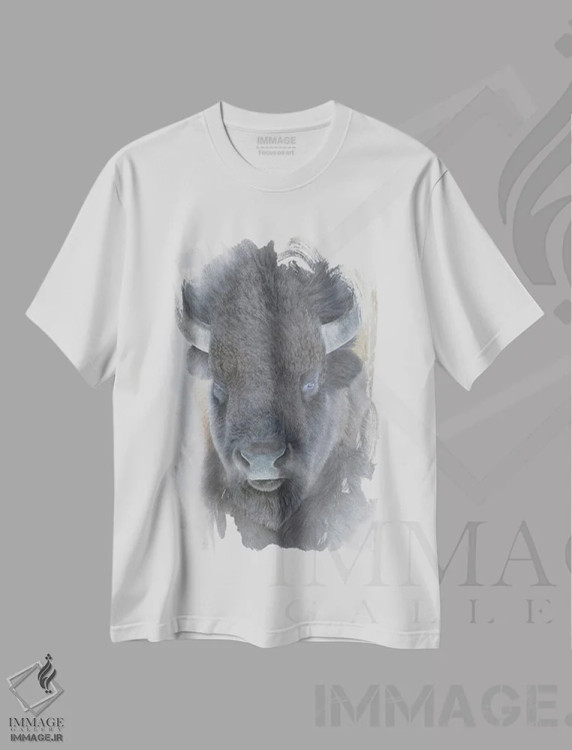 تیشرت سفید طرح دار گاو کوهان دار بزرگ، هنر فاخر معاصر اثر جیمز کوروین | فروشگاه ایماژ