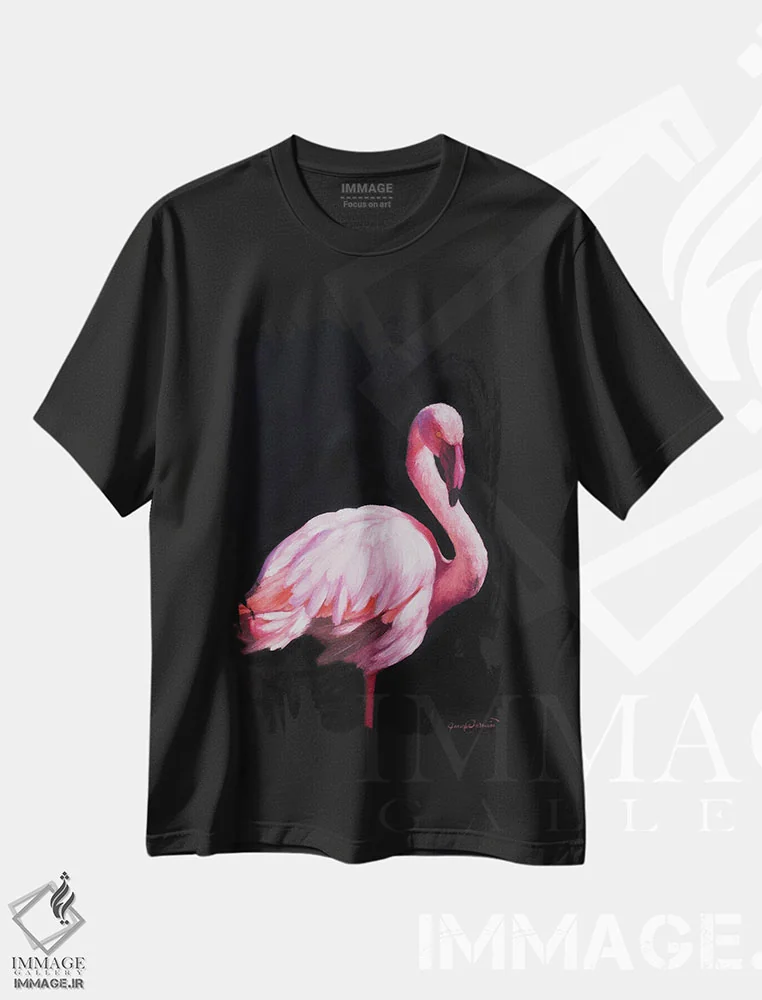تیشرت مشکی طرح دار فلامینگو II، هنر فاخر معاصر اثر جیمز کوروین | immage.ir