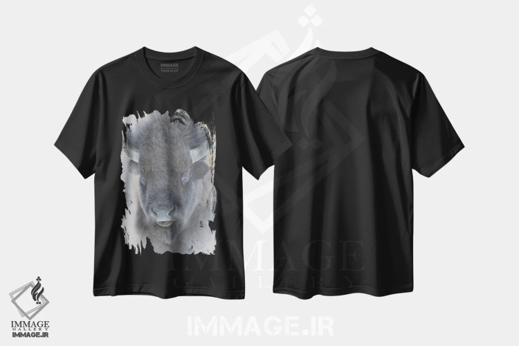 تیشرت مشکی طرح دار گاو کوهان دار بزرگ، هنر فاخر معاصر اثر جیمز کوروین | immage.ir