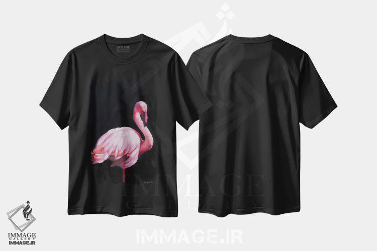 تیشرت مشکی طرح دار فلامینگو II، هنر فاخر معاصر اثر جیمز کوروین | immage.ir