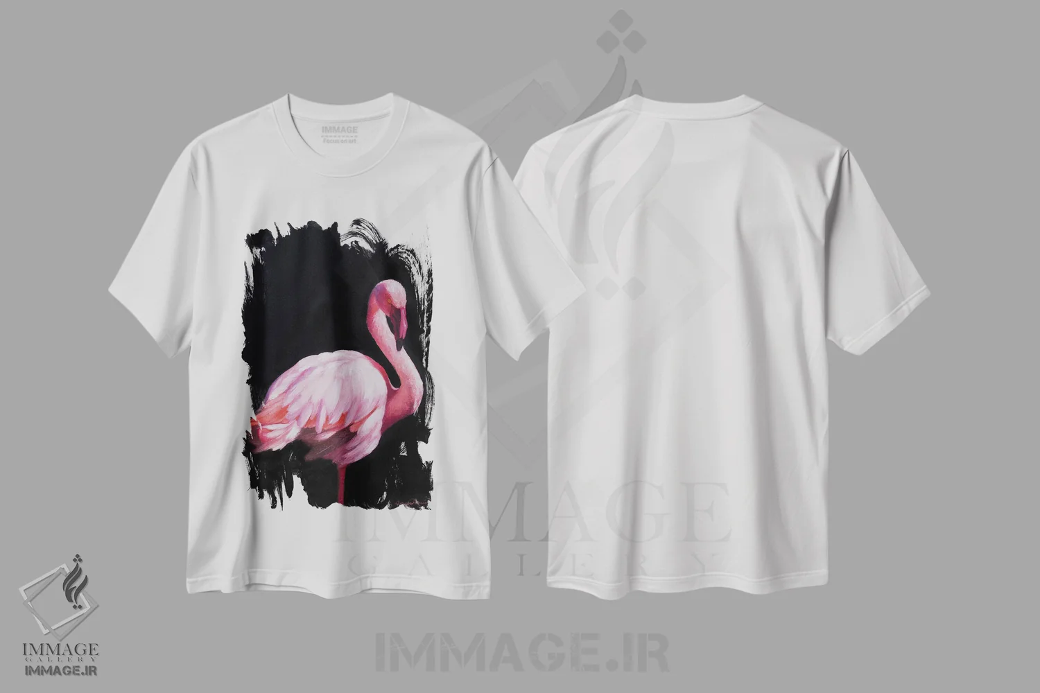 تیشرت سفید طرح دار فلامینگو II، هنر فاخر معاصر اثر جیمز کوروین | فروشگاه ایماژ