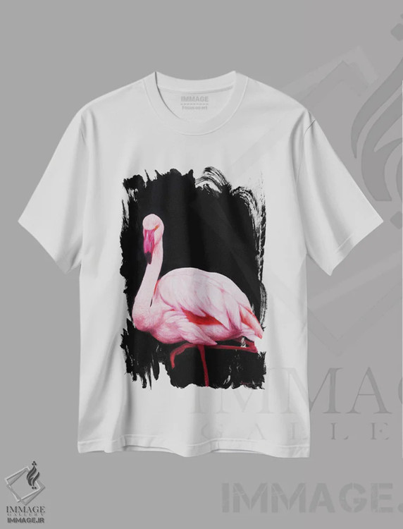 تیشرت سفید طرح دار فلامینگو III، هنر فاخر معاصر اثر جیمز کوروین | immage.ir