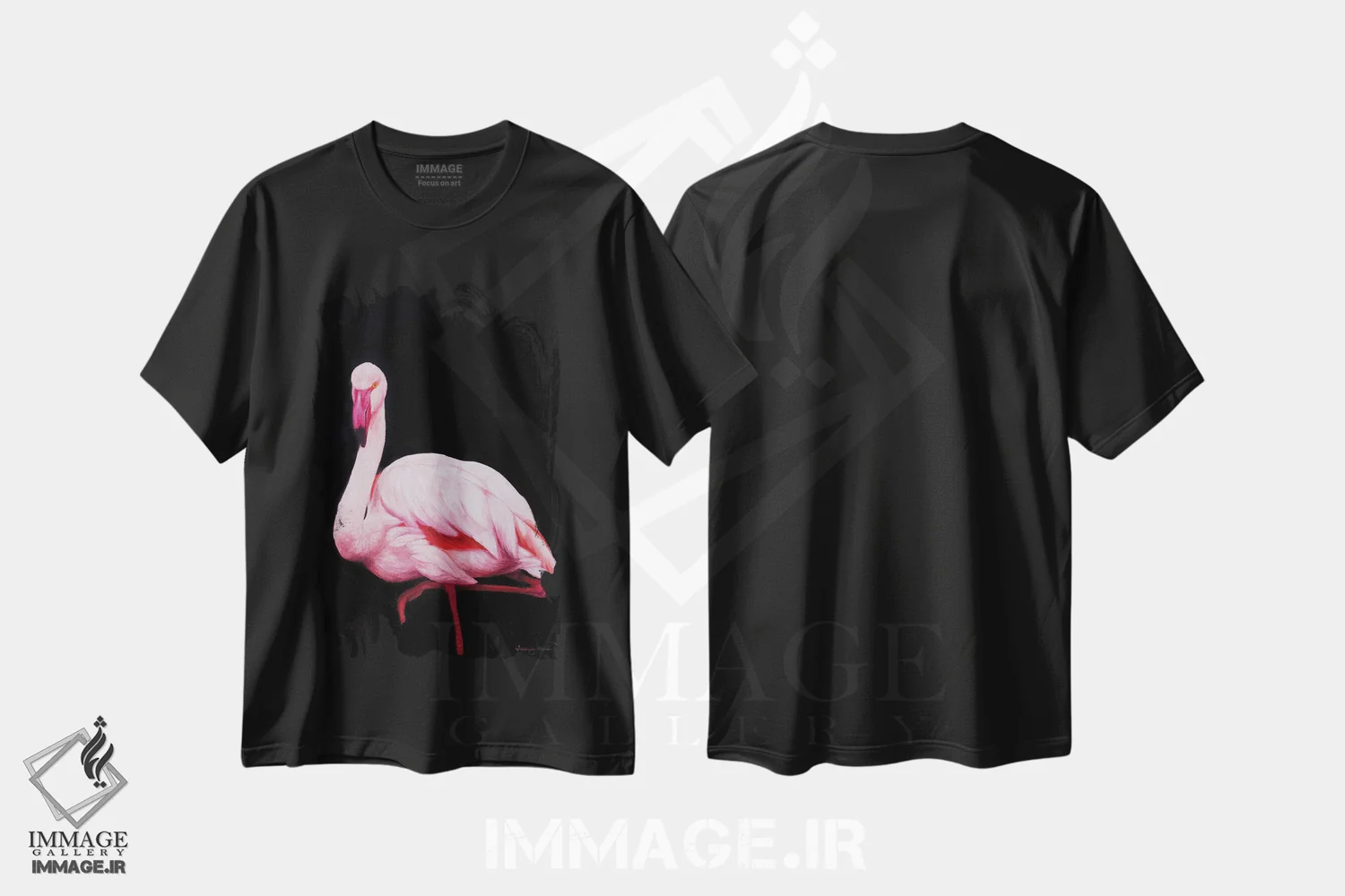 تیشرت مشکی طرح دار فلامینگو III، هنر فاخر معاصر اثر جیمز کوروین | فروشگاه ایماژ