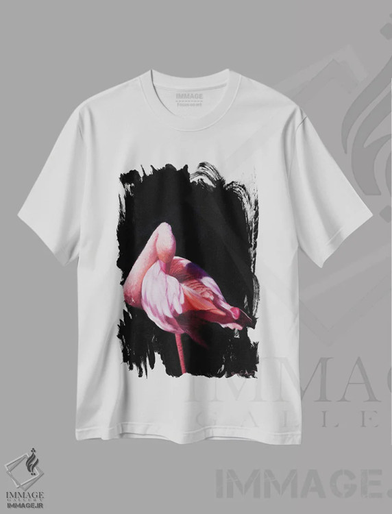 تیشرت سفید طرح دار فلامینگو IV، هنر فاخر معاصر اثر جیمز کوروین | فروشگاه ایماژ