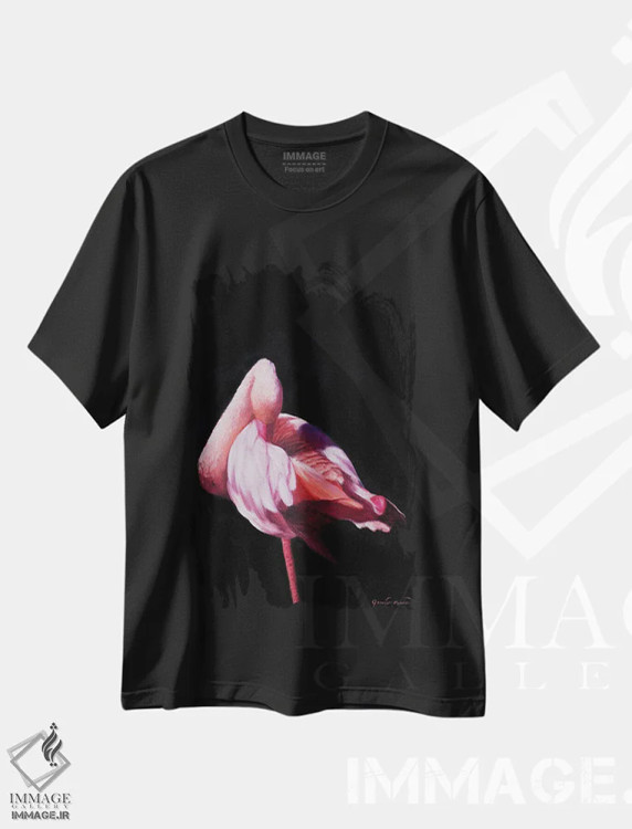 تیشرت مشکی طرح دار فلامینگو IV، هنر فاخر معاصر اثر جیمز کوروین | immage.ir