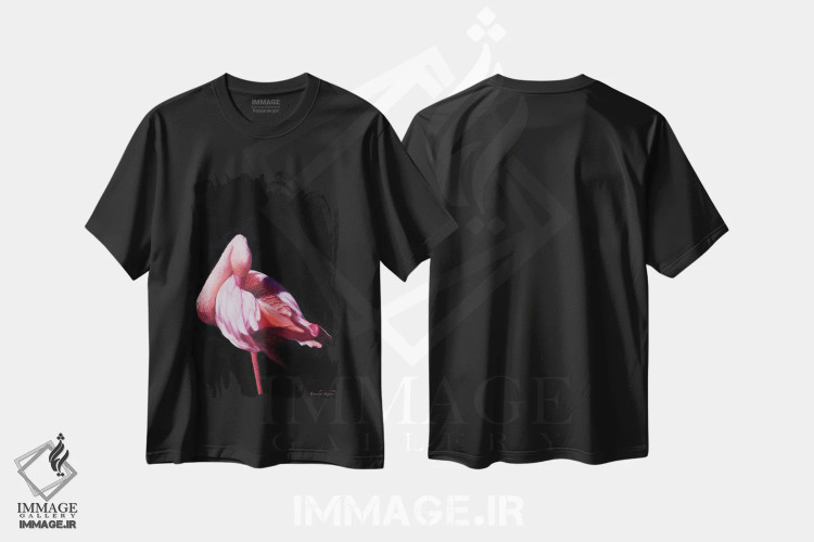 تیشرت مشکی طرح دار فلامینگو IV، هنر فاخر معاصر اثر جیمز کوروین | immage.ir