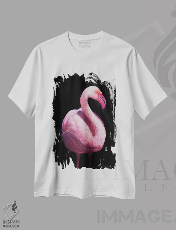 تیشرت سفید طرح دار فلامینگو V، هنر فاخر معاصر اثر جیمز کوروین | immage.ir