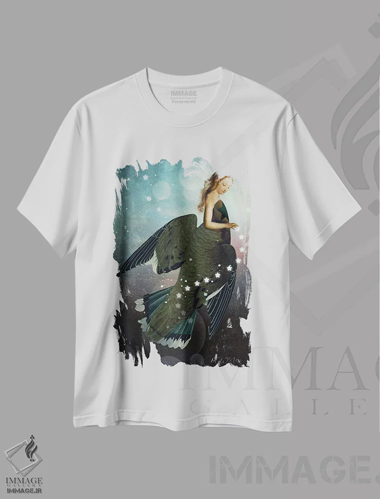 تیشرت سفید طرح دار گرد ستاره ای، هنر فاخر معاصر اثر کاترین ولز-استاین | immage.ir