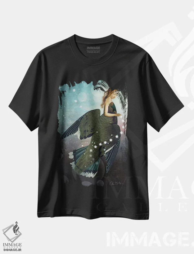 تیشرت مشکی طرح دار گرد ستاره ای، هنر فاخر معاصر اثر کاترین ولز-استاین | فروشگاه ایماژ