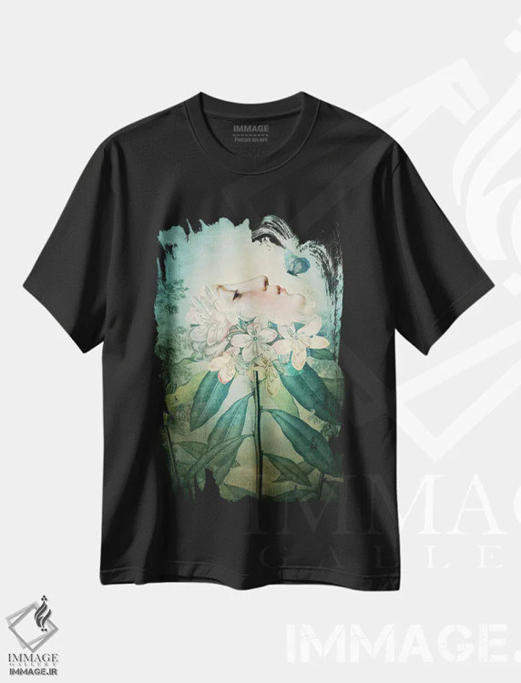 تیشرت مشکی طرح دار بوسه، هنر فاخر معاصر اثر کاترین ولز-استاین | فروشگاه ایماژ