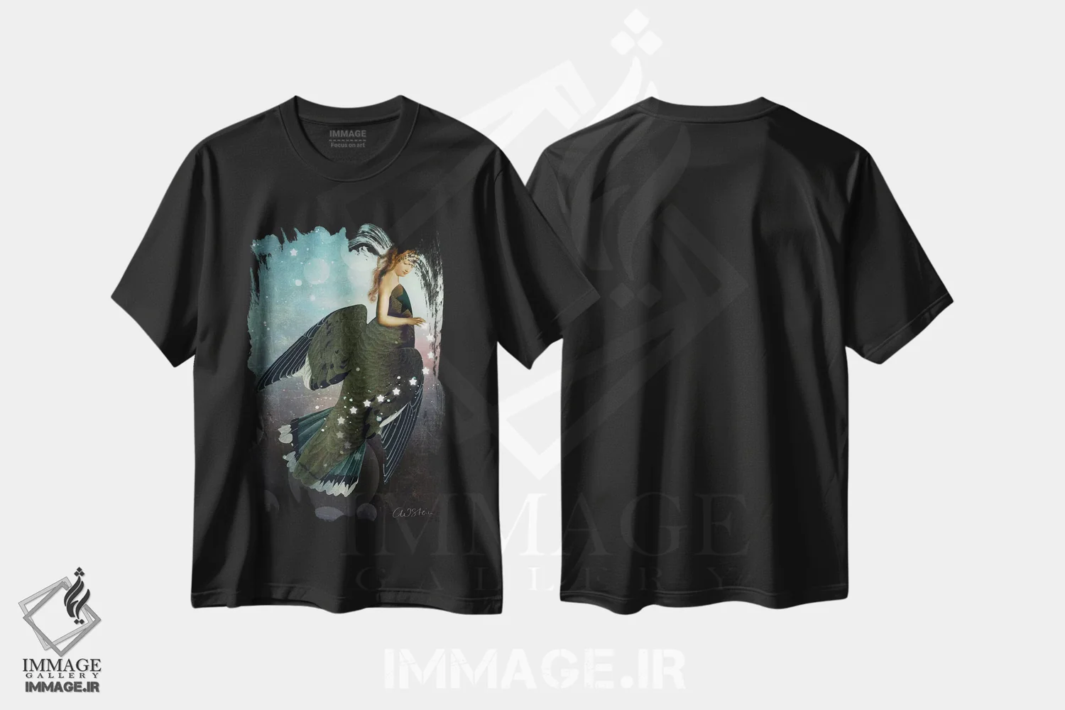 تیشرت مشکی طرح دار گرد ستاره ای، هنر فاخر معاصر اثر کاترین ولز-استاین | فروشگاه ایماژ