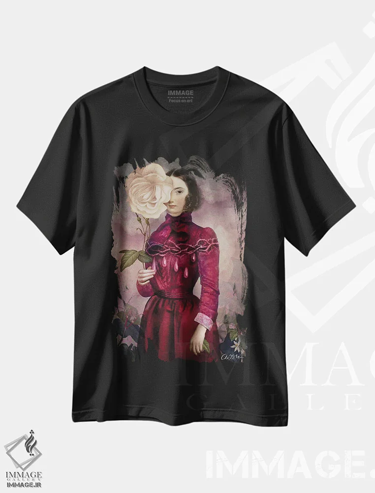 تیشرت مشکی طرح دار دسیسه گر، هنر فاخر معاصر اثر کاترین ولز-استاین | immage.ir