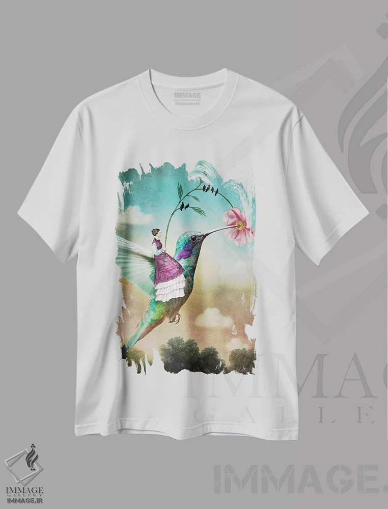 تیشرت سفید طرح دار از چوبدست ها، هنر فاخر معاصر اثر کاترین ولز-استاین | فروشگاه ایماژ