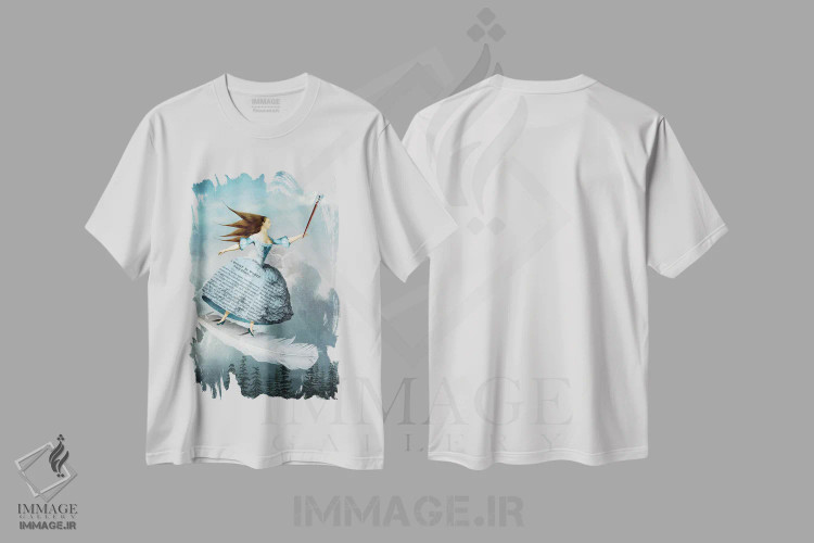 تیشرت سفید طرح دار شوالیه شمشیرها، هنر فاخر معاصر اثر کاترین ولز-استاین | immage.ir