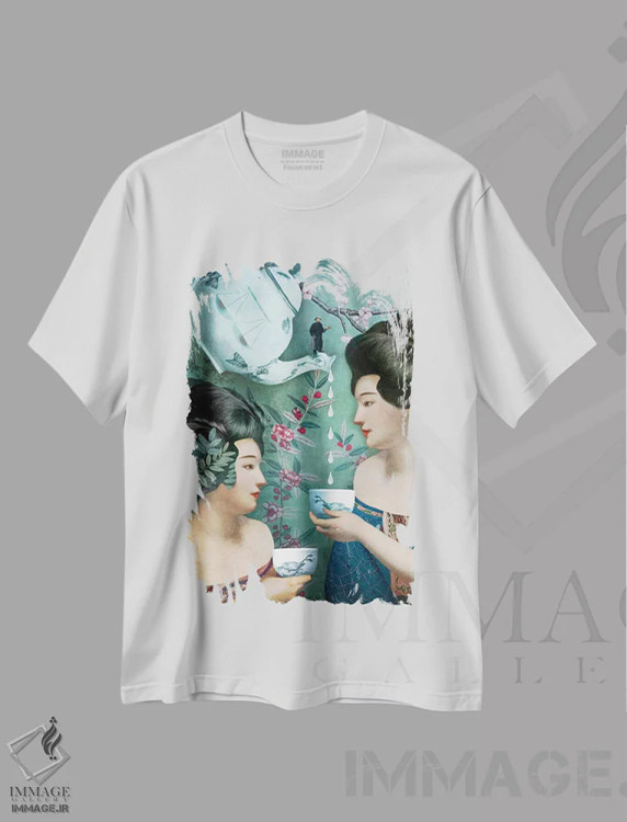 تیشرت سفید طرح دار شش سکه، هنر فاخر معاصر اثر کاترین ولز-استاین | immage.ir