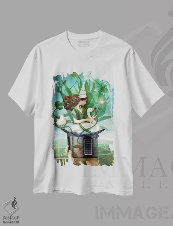 تیشرت سفید طرح دار جادوگر، هنر فاخر معاصر اثر کاترین ولز-استاین | immage.ir