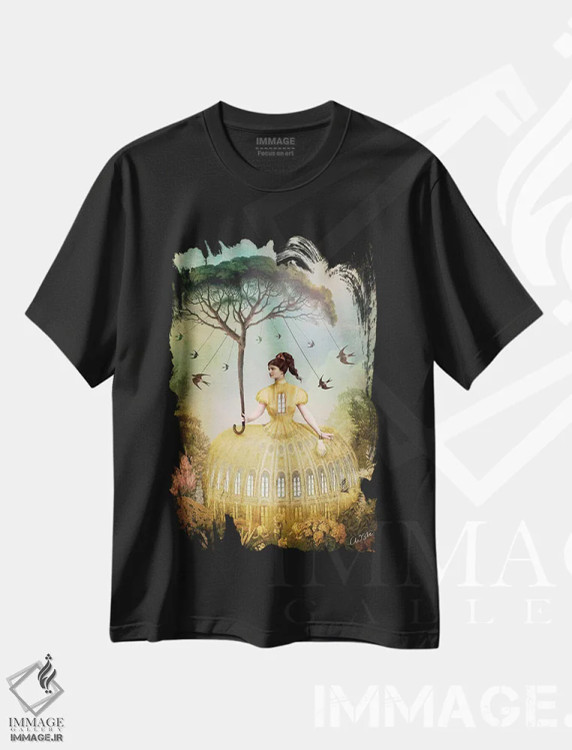 تیشرت مشکی طرح دار نگهبان پرندگان، هنر فاخر معاصر اثر کاترین ولز-استاین | فروشگاه ایماژ