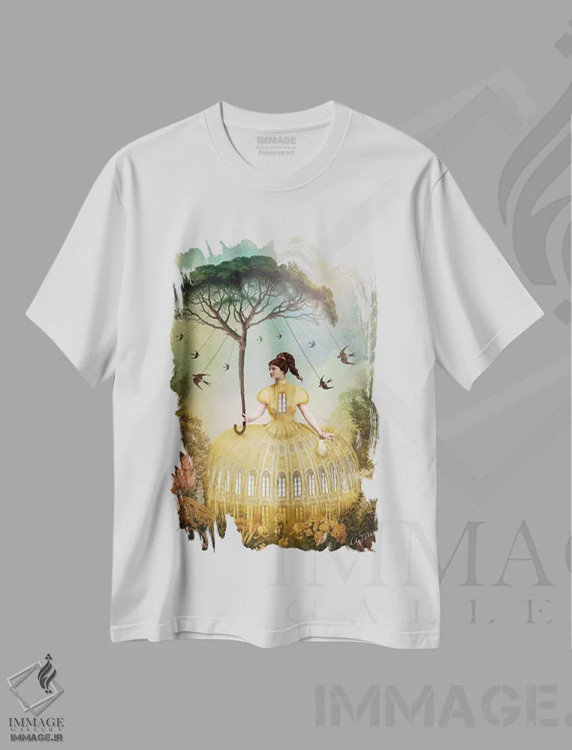 تیشرت سفید طرح دار نگهبان پرندگان، هنر فاخر معاصر اثر کاترین ولز-استاین | immage.ir