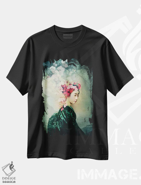 تیشرت مشکی طرح دار پرتره ۱۲، دکور آسیایی اثر کاترین ولز-استاین | فروشگاه ایماژ