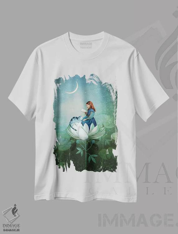 تیشرت سفید طرح دار داستان های آبی، هنر فاخر معاصر اثر کاترین ولز-استاین | فروشگاه ایماژ
