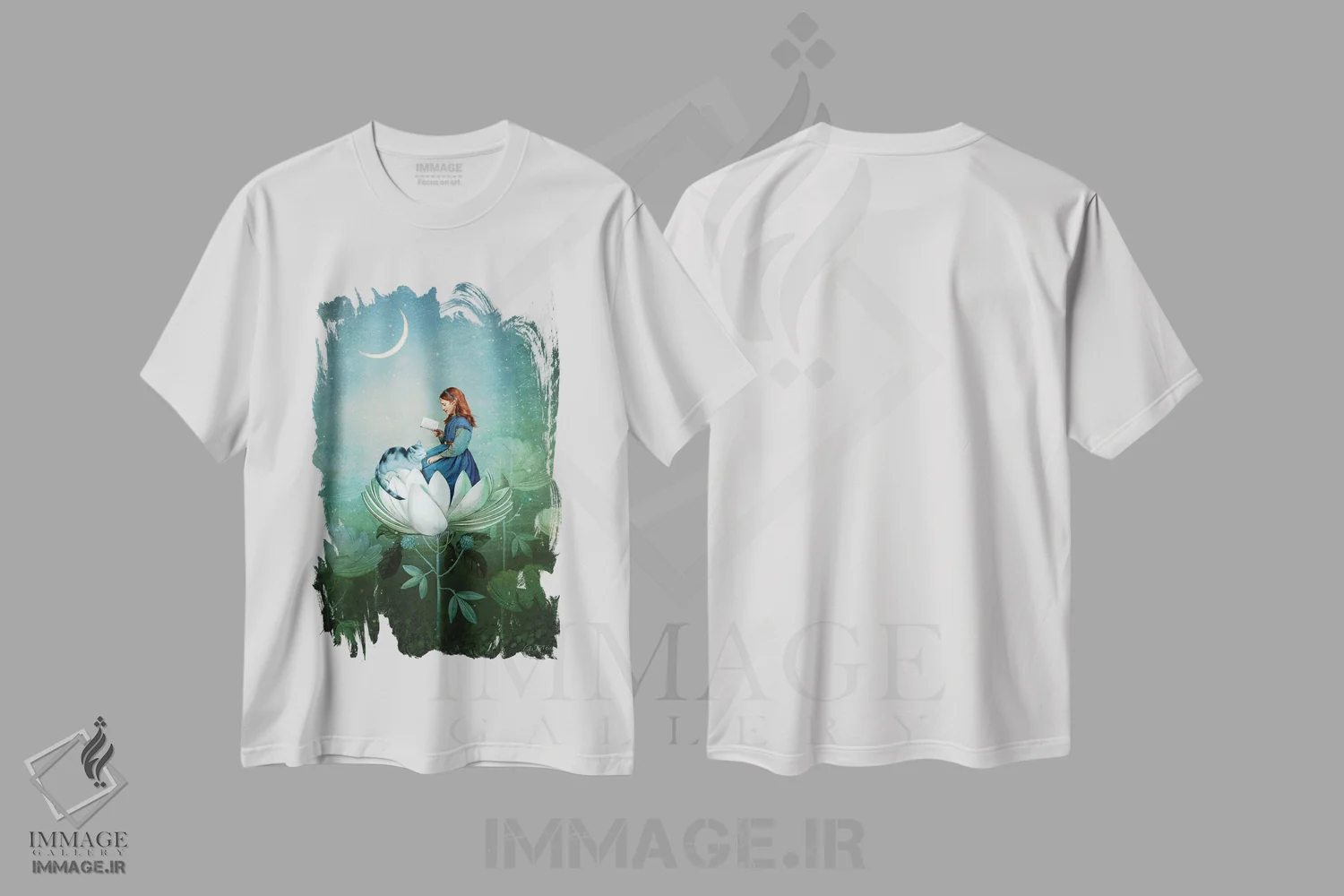 تیشرت سفید طرح دار داستان های آبی، هنر فاخر معاصر اثر کاترین ولز-استاین | فروشگاه ایماژ