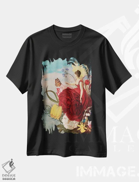 تیشرت مشکی طرح دار دسته گل، هنر فاخر معاصر اثر کاترین ولز-استاین | immage.ir