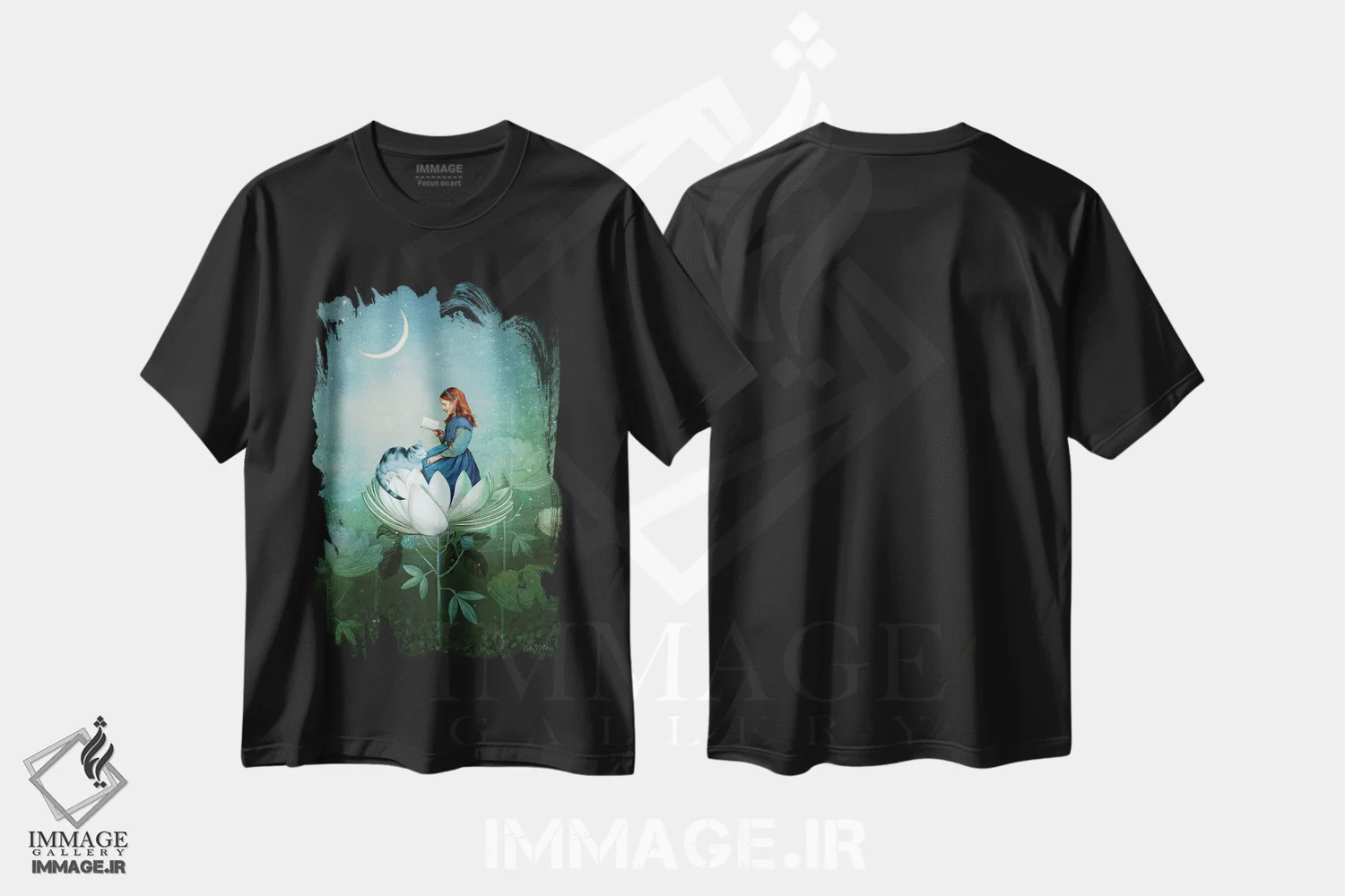 تیشرت مشکی طرح دار داستان های آبی، هنر فاخر معاصر اثر کاترین ولز-استاین | immage.ir