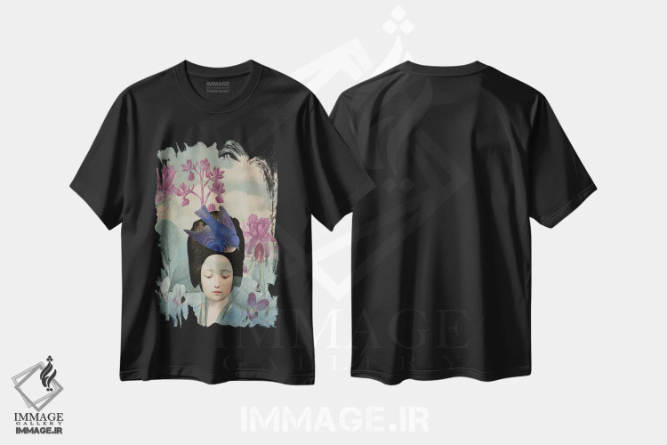 تیشرت مشکی طرح دار بهار مرا بیدار کن، دکور آسیایی اثر کاترین ولز-استاین | فروشگاه ایماژ
