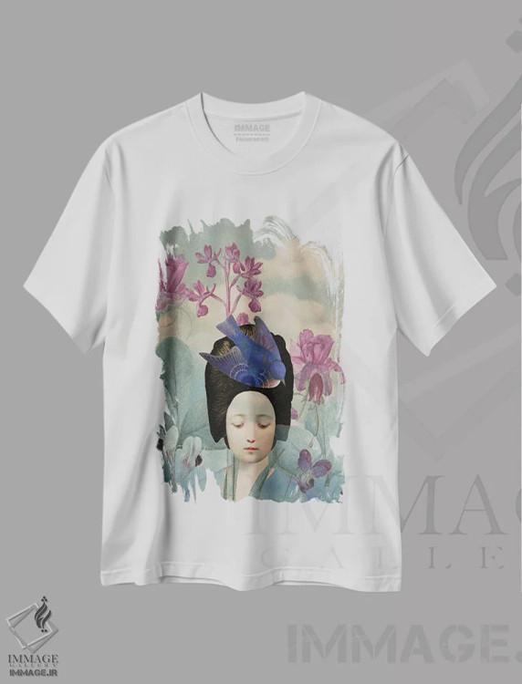 تیشرت سفید طرح دار بهار مرا بیدار کن، دکور آسیایی اثر کاترین ولز-استاین | immage.ir