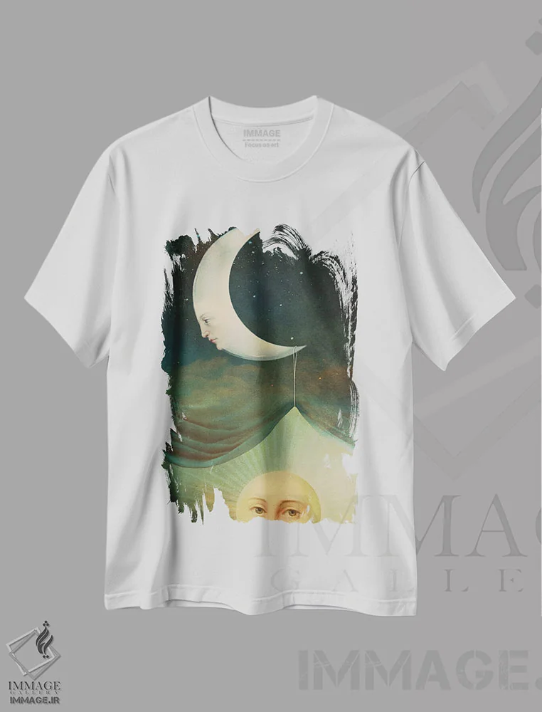 تیشرت سفید طرح دار بیدار شو و بدرخش، هنر فاخر معاصر اثر کاترین ولز-استاین | immage.ir