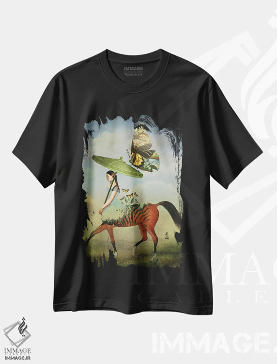 تیشرت مشکی طرح دار پروانه ها، هنر فاخر معاصر اثر کاترین ولز-استاین | immage.ir