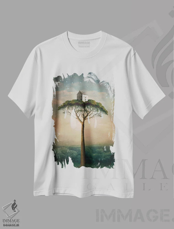 تیشرت سفید طرح دار خانه رؤیایی، هنر فاخر معاصر اثر کاترین ولز-استاین | immage.ir