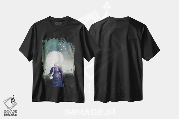 تیشرت مشکی طرح دار گلوله برفی، هنر فاخر معاصر اثر کاترین ولز-استاین | فروشگاه ایماژ