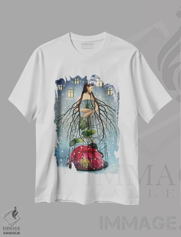 تیشرت سفید طرح دار پنج سکه، هنر فاخر معاصر اثر کاترین ولز-استاین | فروشگاه ایماژ