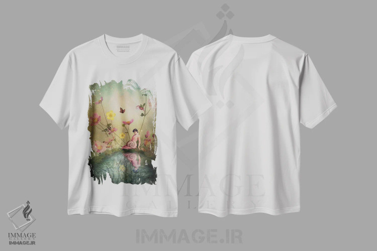 تیشرت سفید طرح دار کنار برکه، هنر فاخر معاصر اثر کاترین ولز-استاین | فروشگاه ایماژ