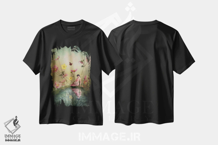 تیشرت مشکی طرح دار کنار برکه، هنر فاخر معاصر اثر کاترین ولز-استاین | immage.ir