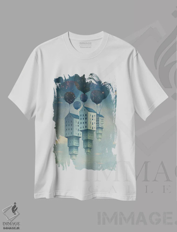 تیشرت سفید طرح دار سفر بخیر، هنر فاخر معاصر اثر کاترین ولز-استاین | immage.ir