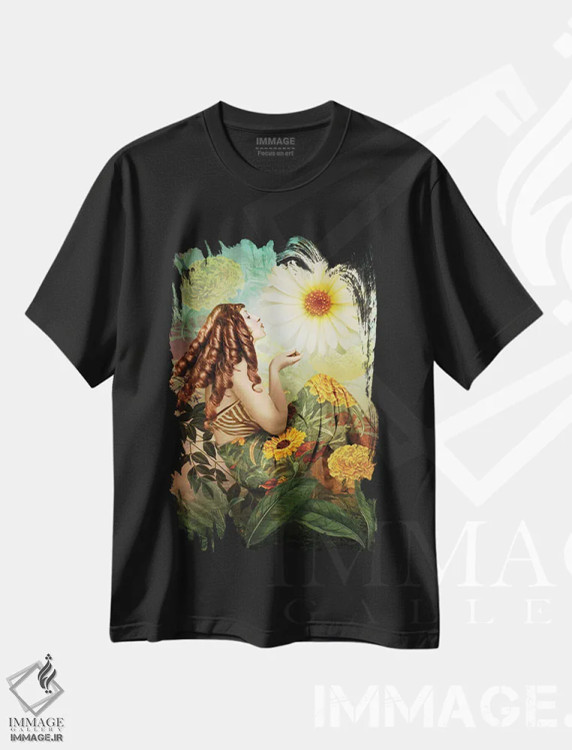 تیشرت مشکی طرح دار قطره طلایی، هنر فاخر معاصر اثر کاترین ولز-استاین | فروشگاه ایماژ
