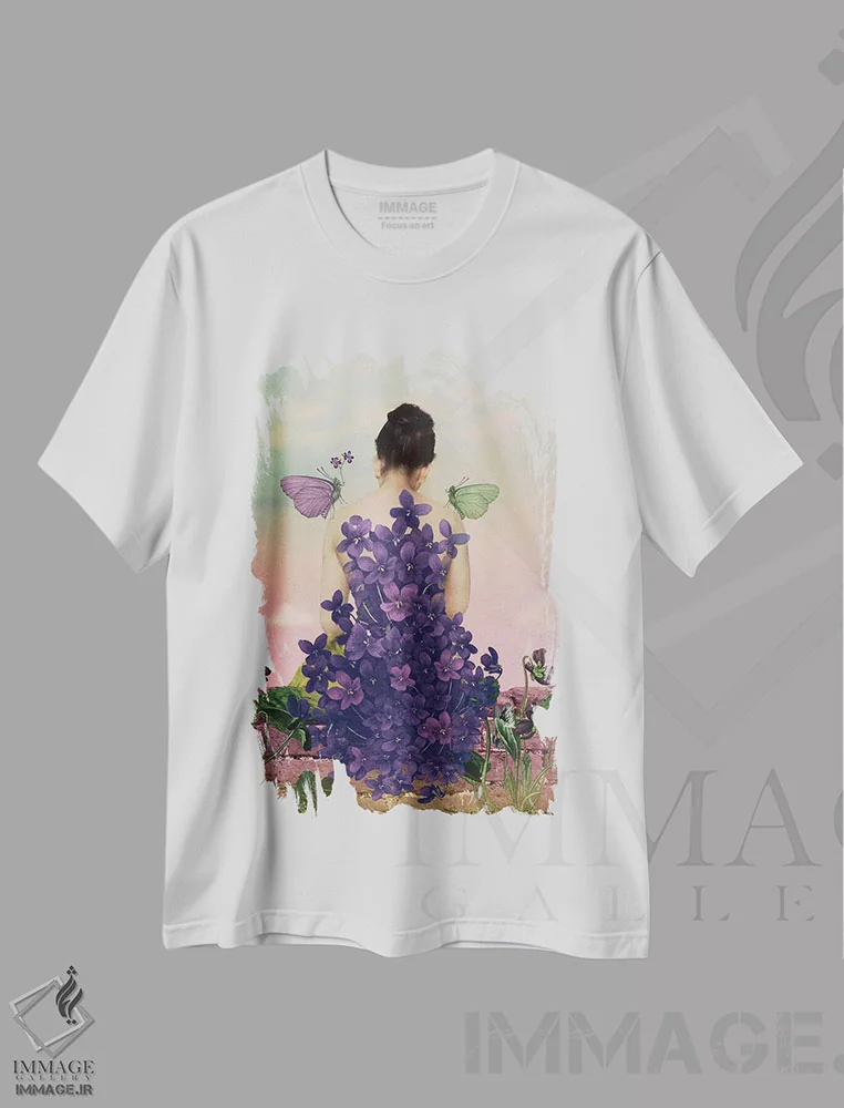 تیشرت سفید طرح دار بنفشه، هنر فاخر معاصر اثر کاترین ولز-استاین | فروشگاه ایماژ