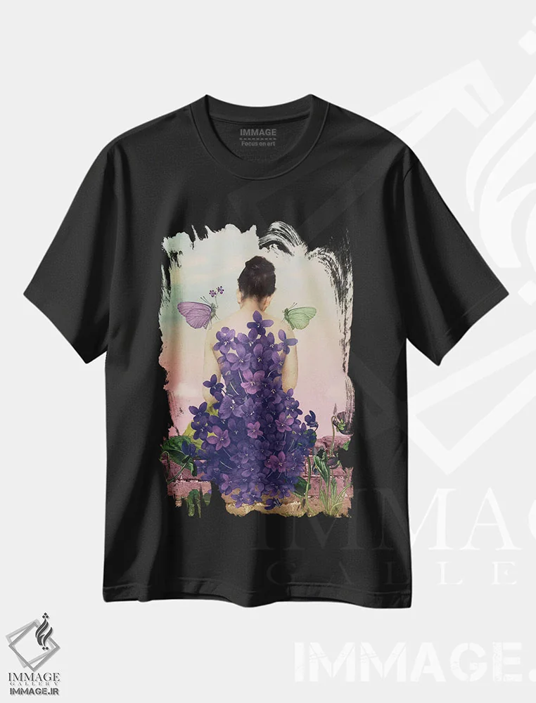 تیشرت مشکی طرح دار بنفشه، هنر فاخر معاصر اثر کاترین ولز-استاین | immage.ir