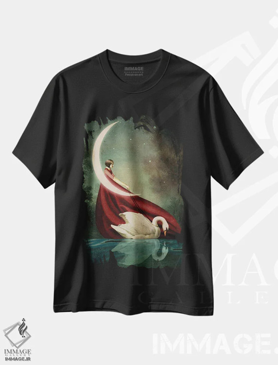 تیشرت مشکی طرح دار سایه های مهتاب، هنر فاخر معاصر اثر کاترین ولز-استاین | فروشگاه ایماژ