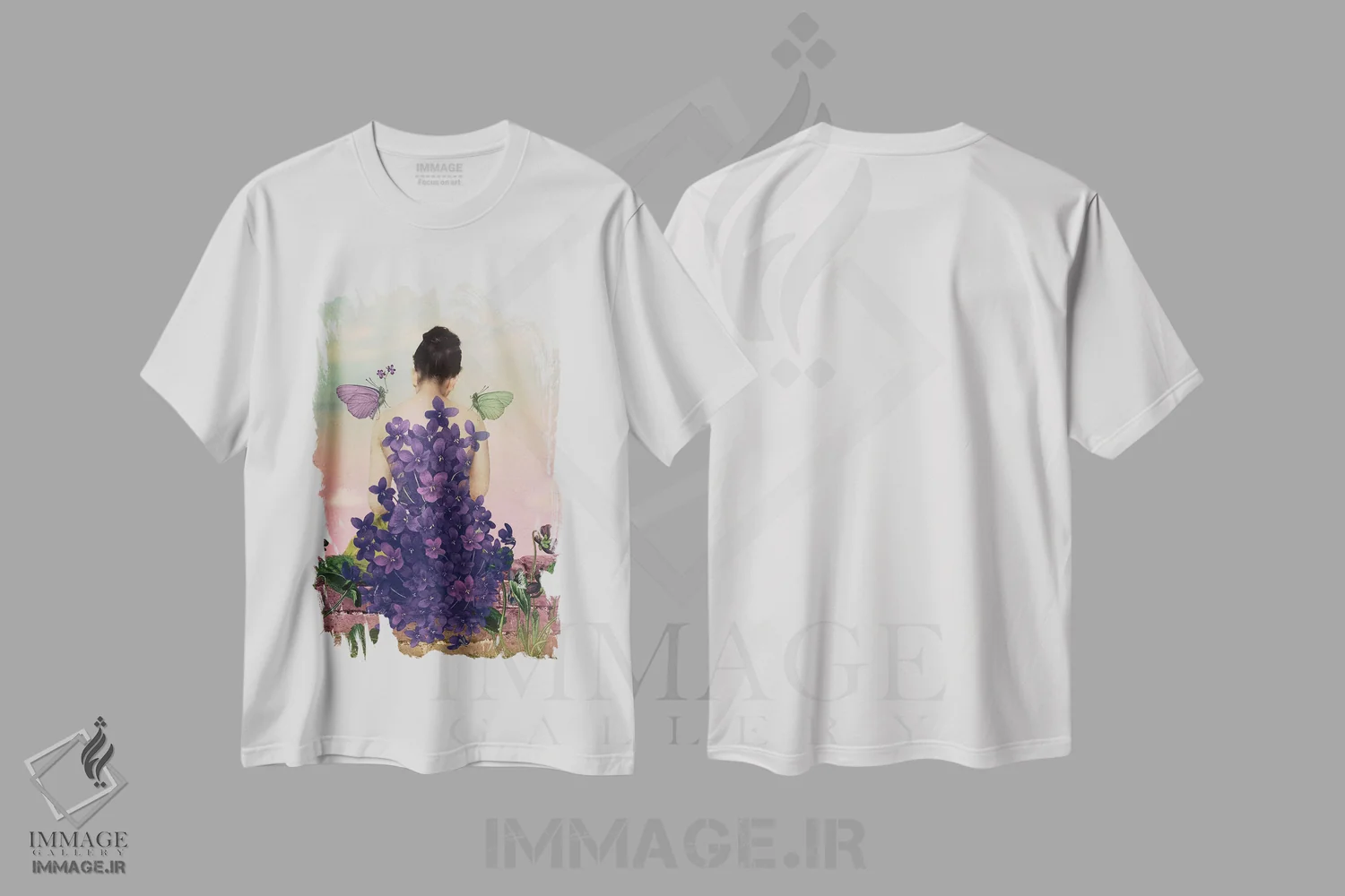تیشرت سفید طرح دار بنفشه، هنر فاخر معاصر اثر کاترین ولز-استاین | فروشگاه ایماژ