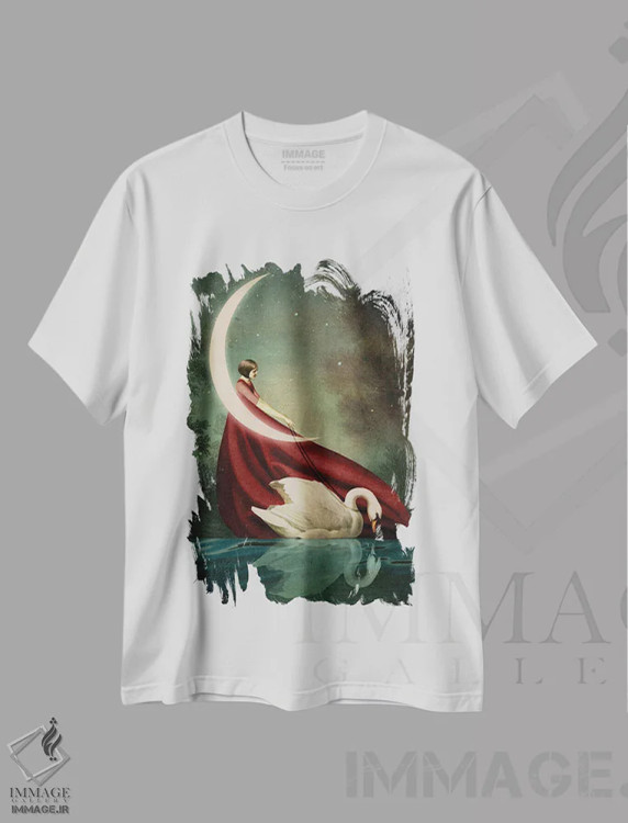 تیشرت سفید طرح دار سایه های مهتاب، هنر فاخر معاصر اثر کاترین ولز-استاین | immage.ir