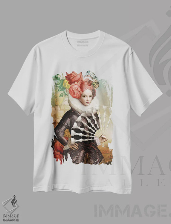 تیشرت سفید طرح دار نه جام، هنر فاخر معاصر اثر کاترین ولز-استاین | فروشگاه ایماژ