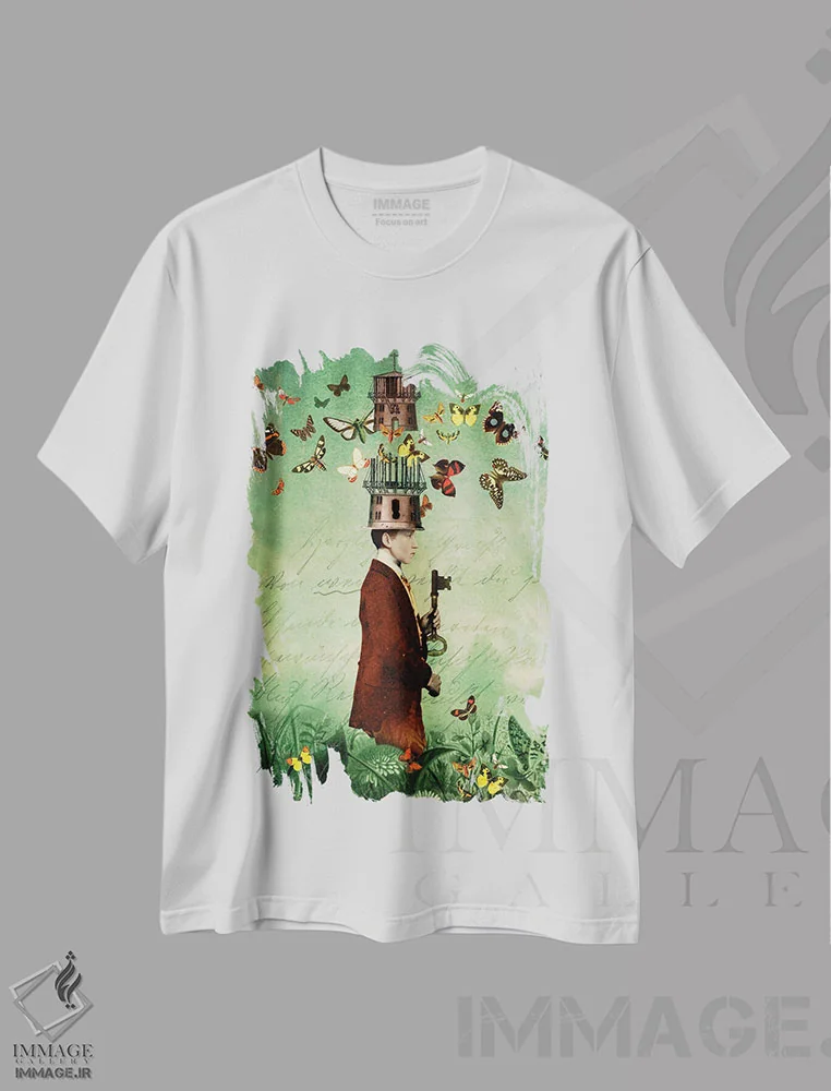 تیشرت سفید طرح دار ذهنت را آزاد کن، هنر فاخر معاصر اثر کاترین ولز-استاین | immage.ir