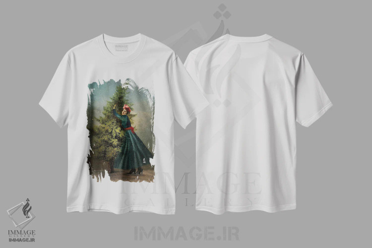 تیشرت سفید طرح دار درخت کاج، هنر فاخر معاصر اثر کاترین ولز-استاین | immage.ir
