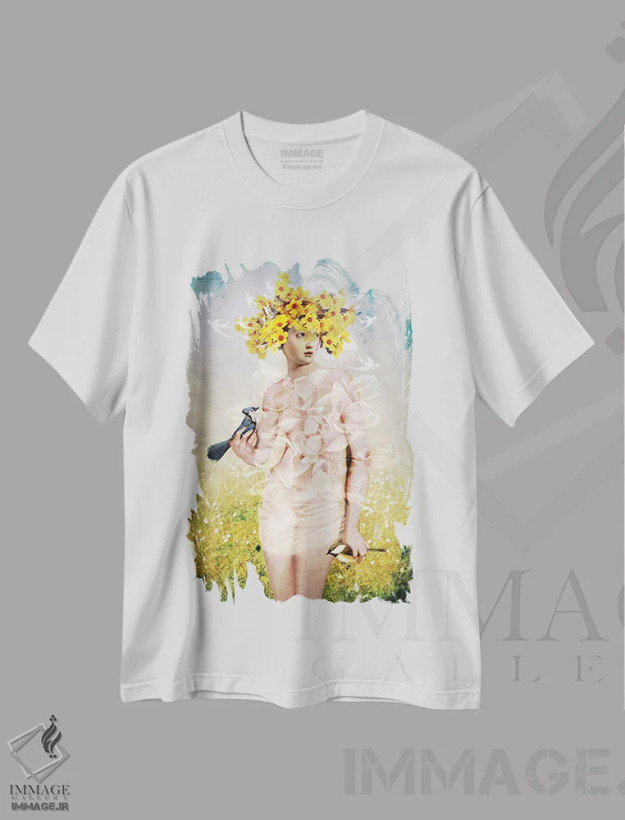 تیشرت سفید طرح دار بهار، هنر فاخر معاصر اثر کاترین ولز-استاین | فروشگاه ایماژ