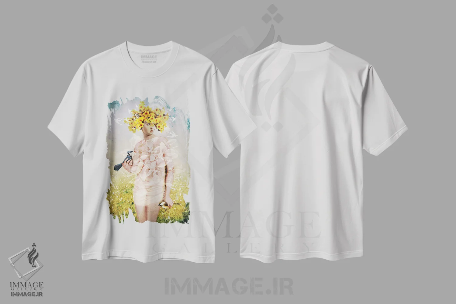 تیشرت سفید طرح دار بهار، هنر فاخر معاصر اثر کاترین ولز-استاین | فروشگاه ایماژ