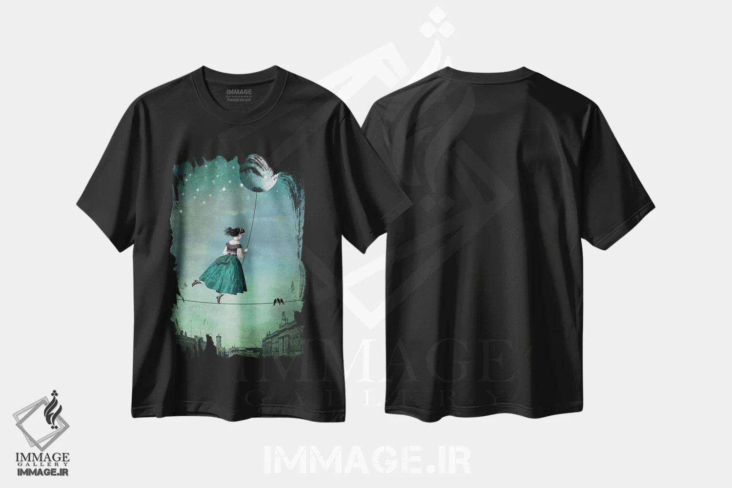 تیشرت مشکی طرح دار گام ماه، هنر فاخر معاصر اثر کاترین ولز-استاین | immage.ir
